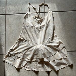 Offline By Aerie Dress Sz M Stretchy Floral  Beige White Ruffle Built In Shorts